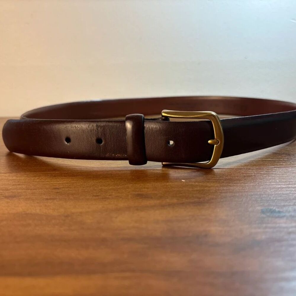 Genuine Italian Leather Belt Mens Size 36 / 90 Dark Brown Solid Brass Made Italy